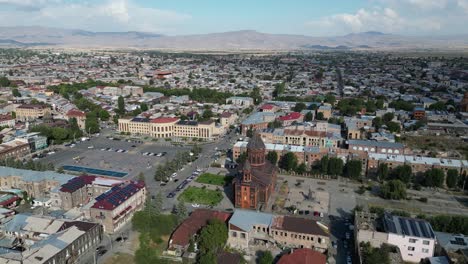 Gyumri-Armenia-flyover-showing-Vardanants-Square-and-holy-church