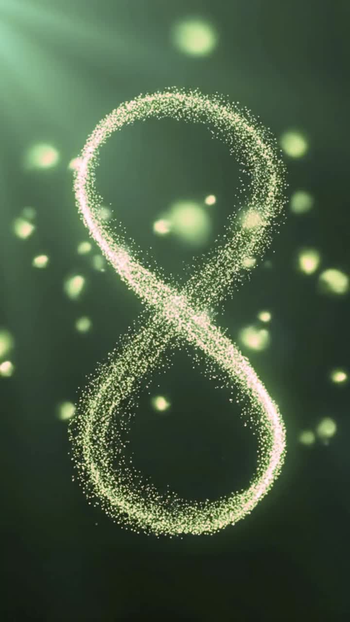 Animated Number 8 Formed by Glowing Green Particles