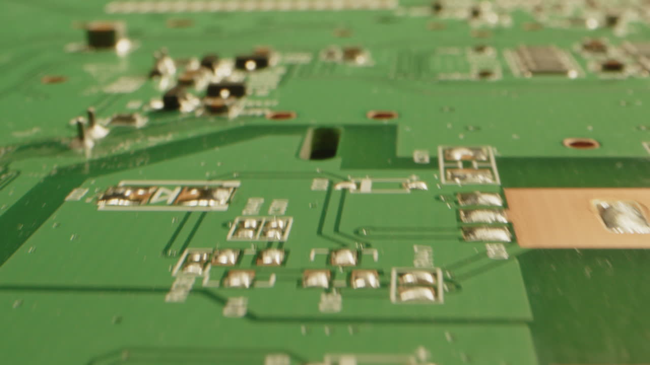 Dynamic dolly out of a printed circuit board in a black studio