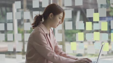 a young woman working with a laptop in a coffee shop business idea financial girl accountant