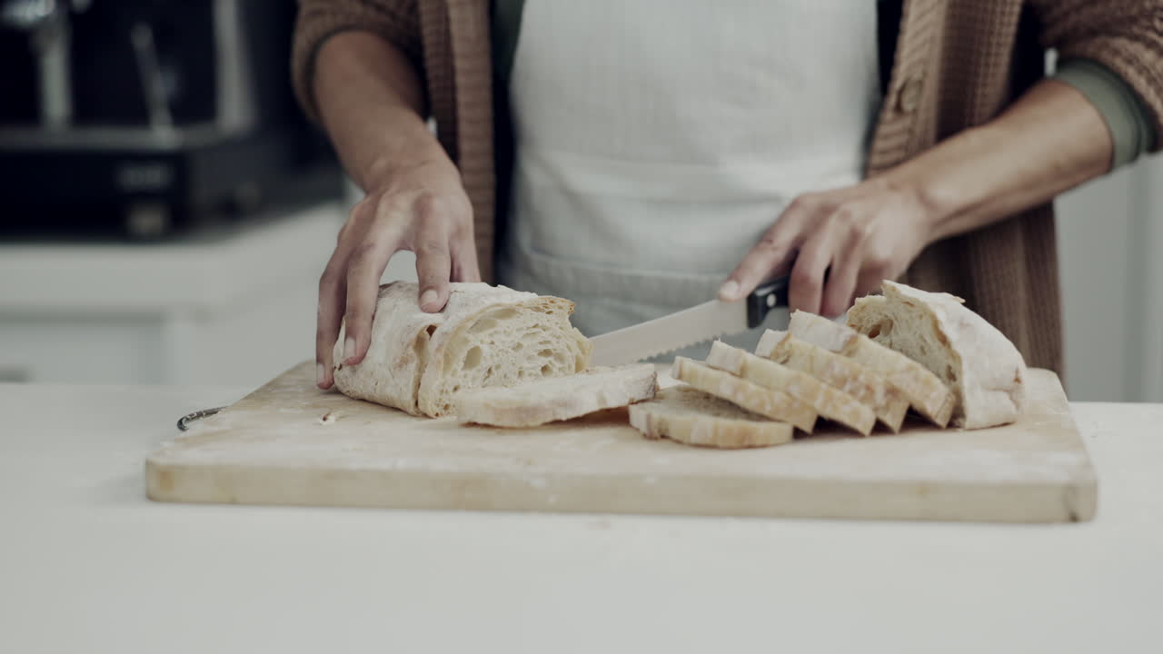 Bakery, food and bread with hands of person