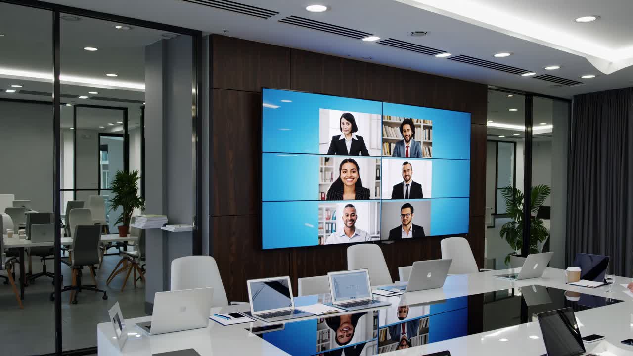Diverse Team in a Video Conference Meeting Room
