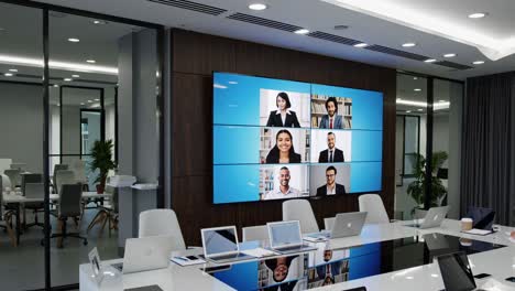 diverse team in a video conference meeting room