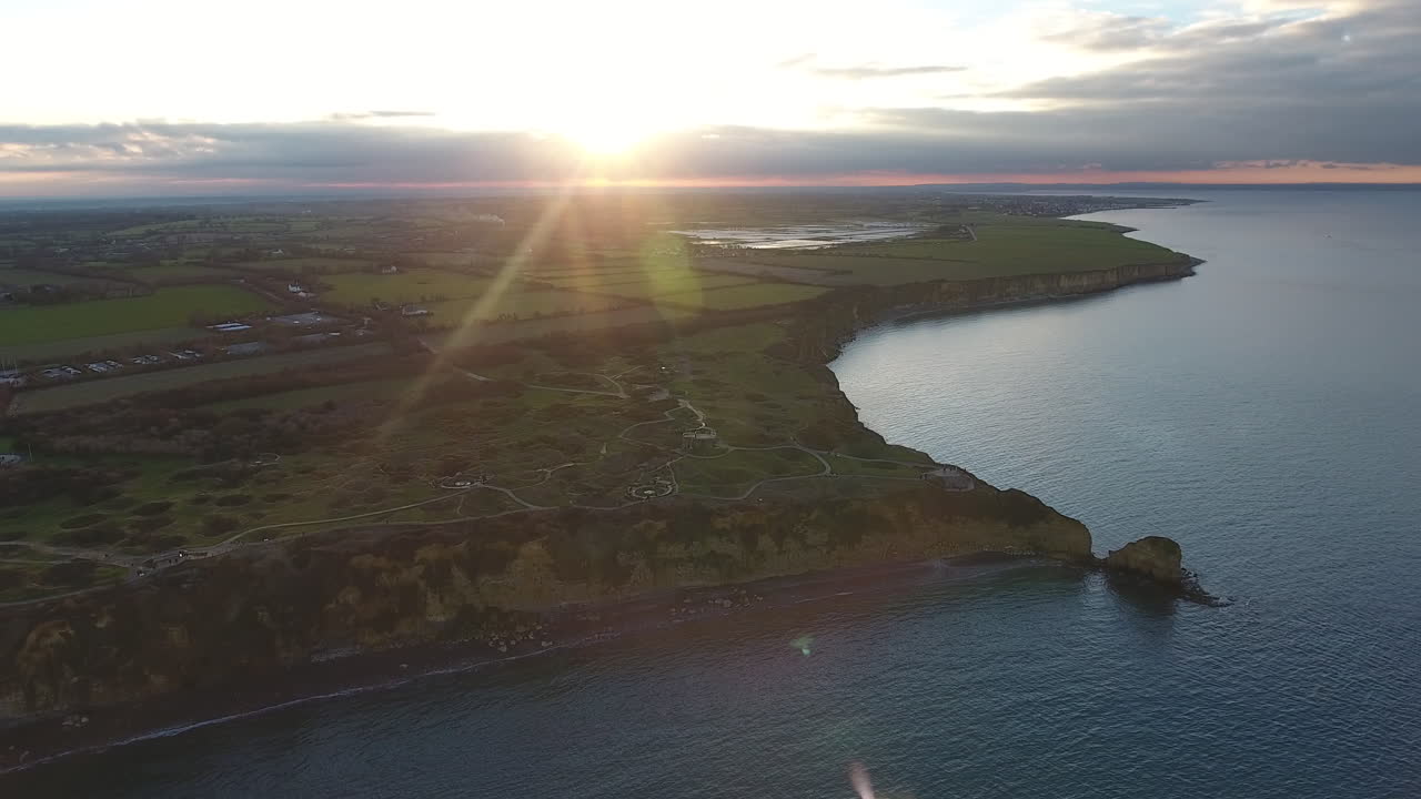 Free stock video - Flying towards la pointe du hoc cliff normandy ...