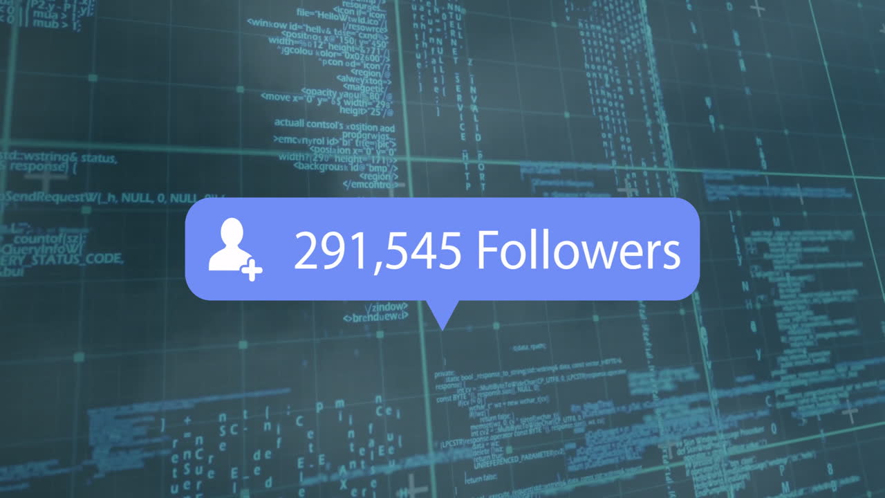Animation of followers count notification with digital data in school coding class