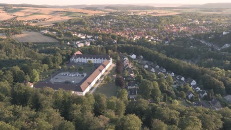 drone reveling shot of german town