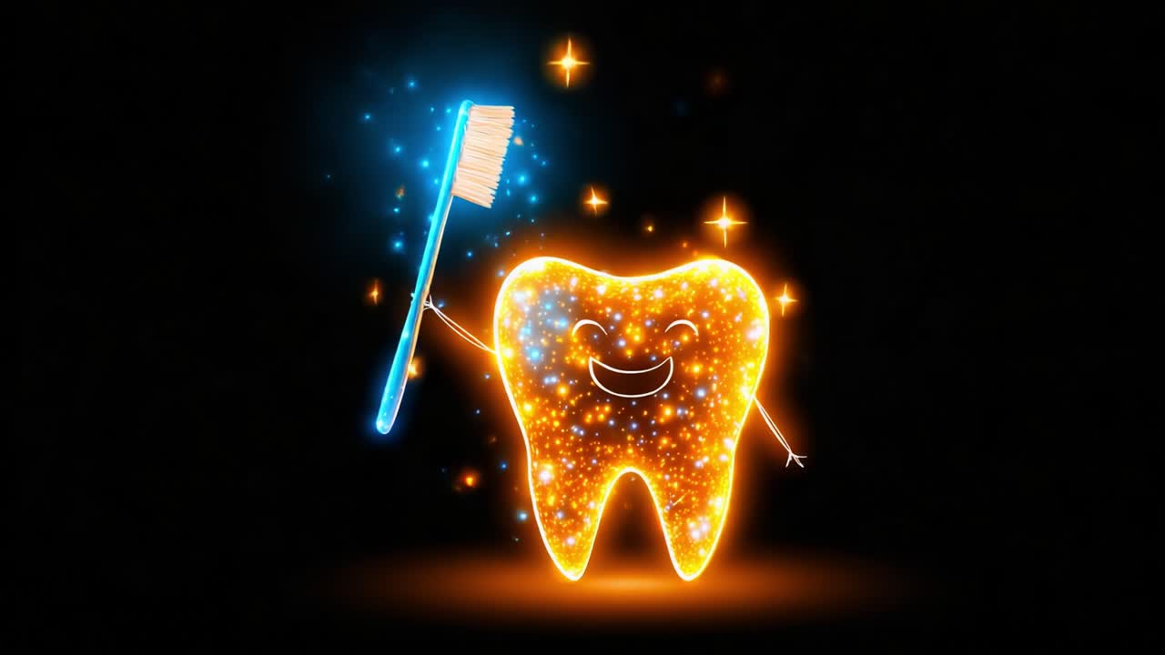 A Cheerful, Sparkling Tooth Character Holding a Toothbrush: A Fun Representation of Dental Care and Oral Hygiene for Kids and Adults Alike, Promoting Healthy Smiles and Good Habits