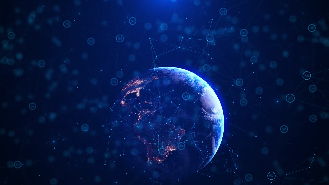 Holographic globe with nodes connected around earth concept of global network connection earth and