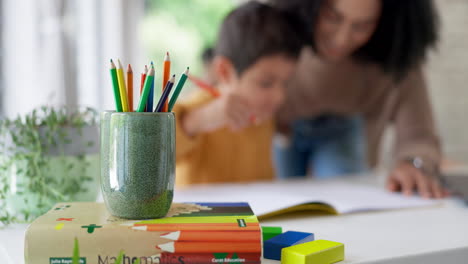 mom, child and help with homework