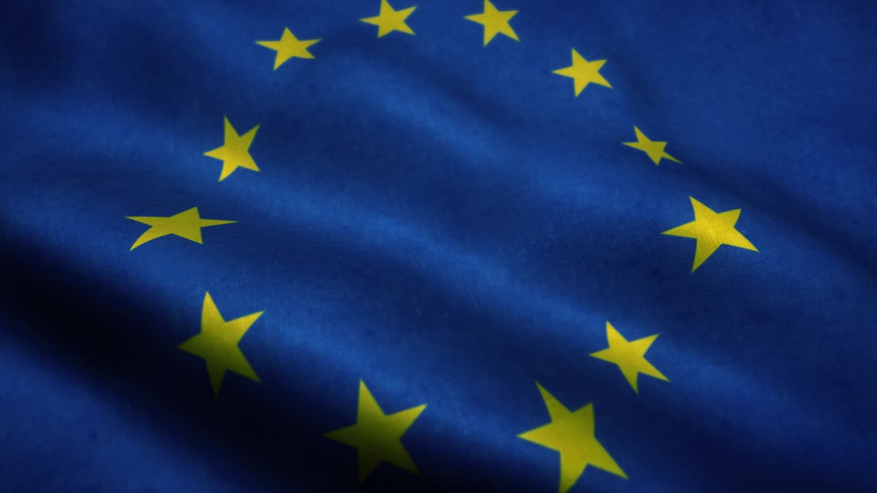 bandeira da união europeia agitando. realista close-up slow motion animação 3d