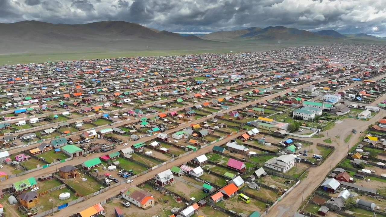 Luchtfoto van een dichte woonwijk in Mongolië
