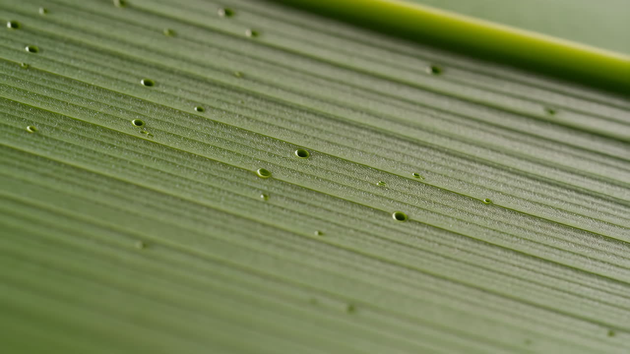 Close-up of Green Leaf with Water Droplets