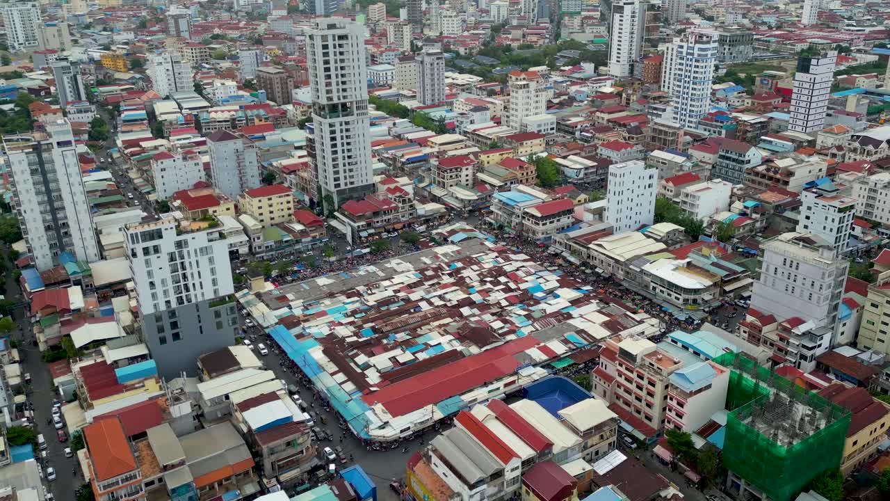 Toul Tom Poung Market Russian market in Phnom Penh Cambodia aerial