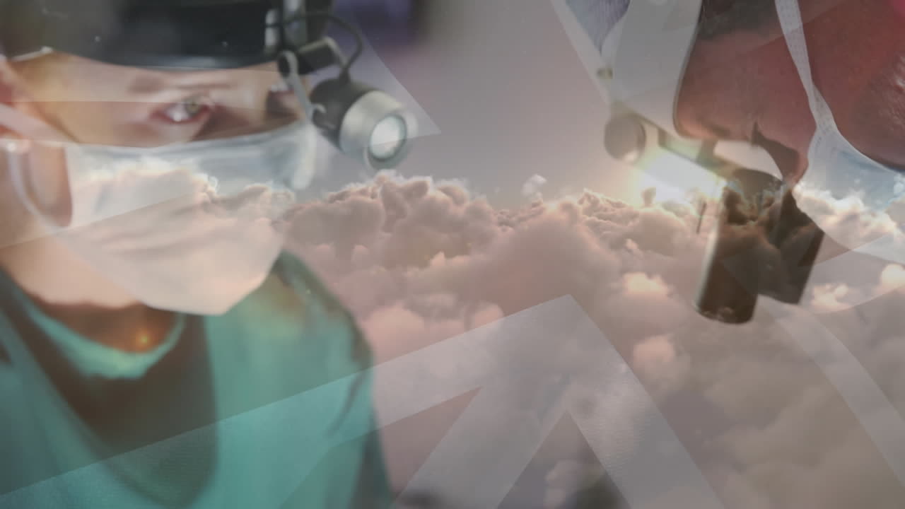 수술 중 의사 들 위 에 있는 영국 국기 의 애니메이션