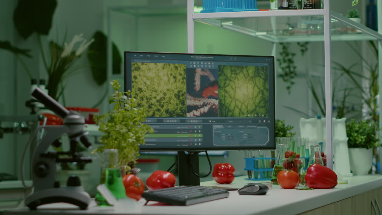 Empty microbiology laboratory with nobody in it prepared for genetic mutation test