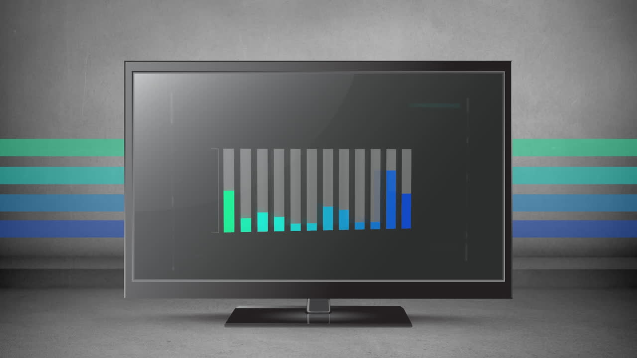 Coloured bar chart on a flatscreen with colours in the background