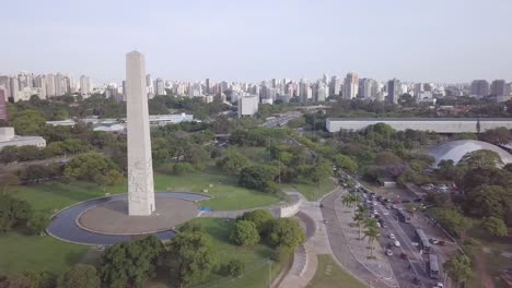 skyline of sao paolo with landmark near ibirapuera park and avenida paulista- aerial descending shot