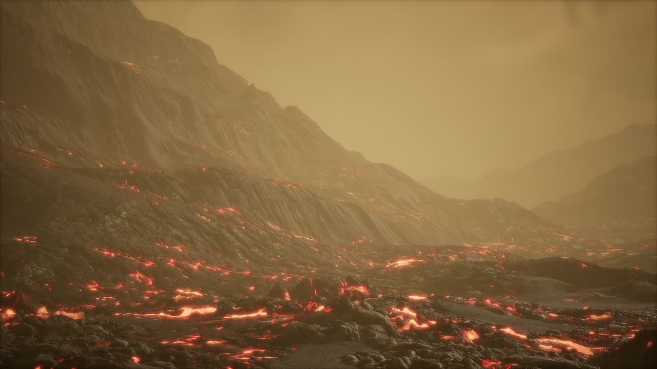 vista panorámica de una parte de un flujo de lava en la oscuridad