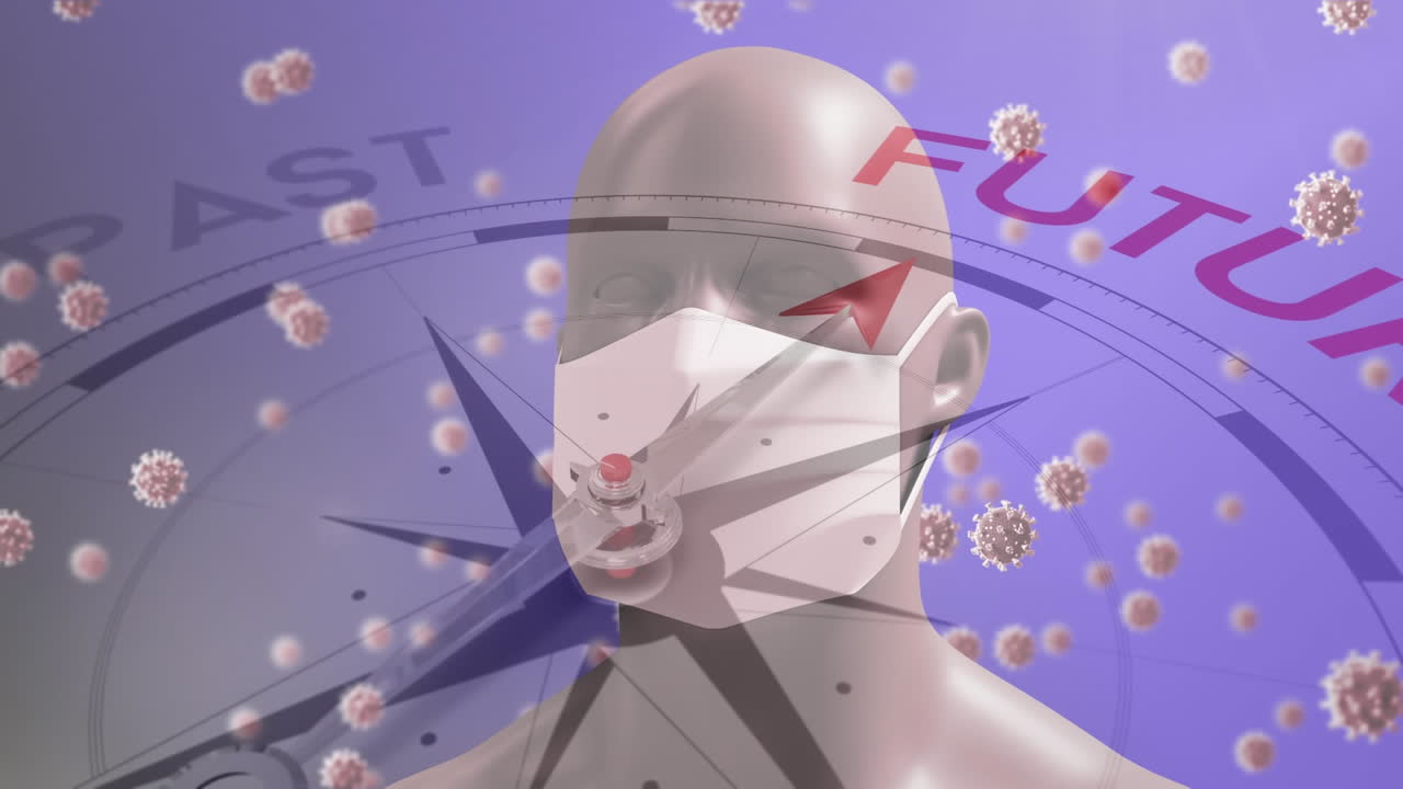 마스크와 코로나바이러스 세포에 대한 미래 나침반입니다.