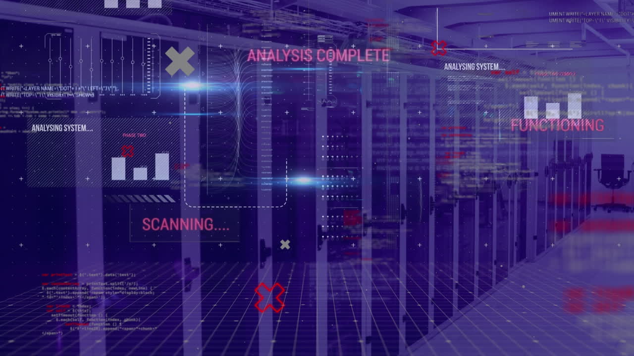Animasjon av databehandling over serverrom