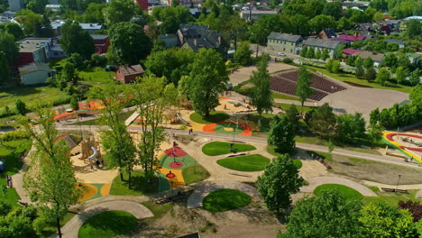 aerial high end housing estate development and children playground from above