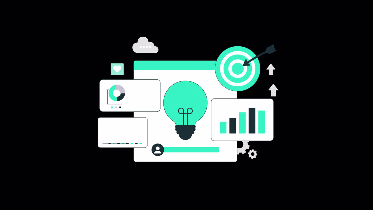 Animated Concept of Idea Generation, Data Analysis, and Business Goals