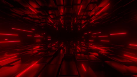 back moving along dark tunnel illuminated by neon red lights. digital space. cyberspace decor element. vj loop motion background. 4k animation - 3d render