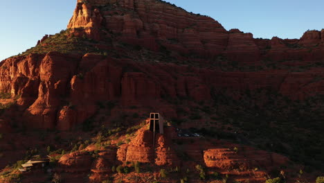 aerial view of red rock and chapel of the holy cross in sedona, arizona