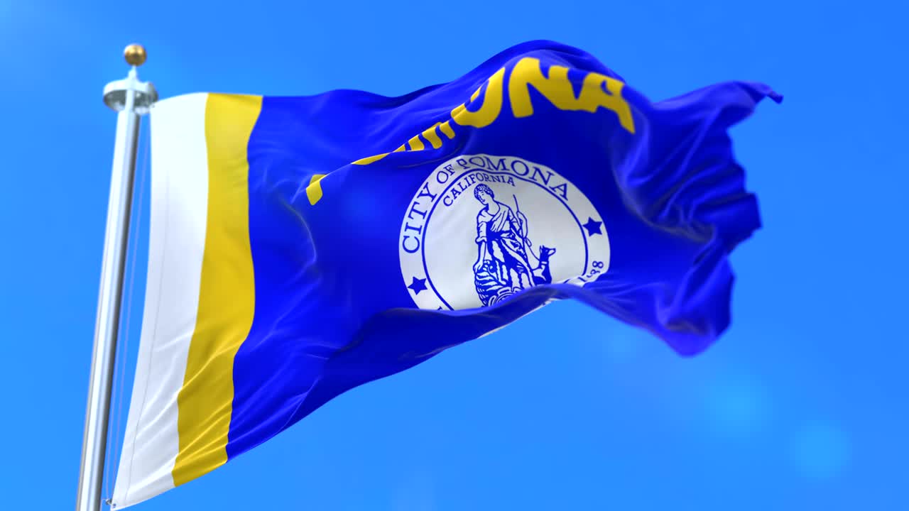 Flag of Pomona city, city of California in United States of America - loop