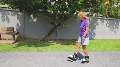 woman roller skating outdoors