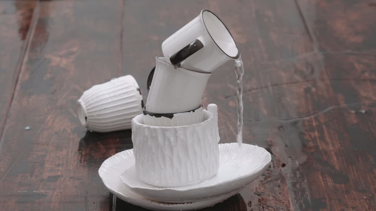 물이 떨어지는 컵