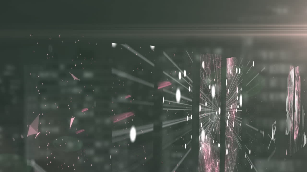 높은 건물에 대한 플렉서스 네트워크의 여러 화면의 애니메이션