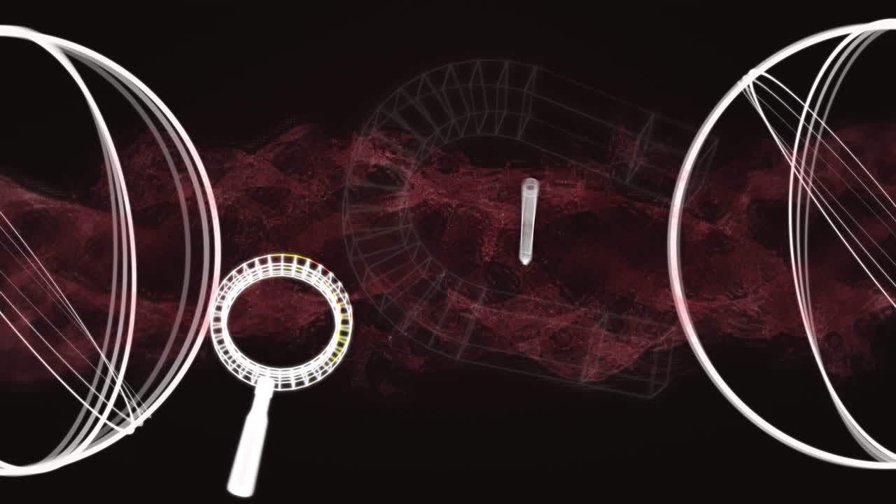 검은 바탕에 있는 원과 은 모양 위의 아이콘의 애니메이션