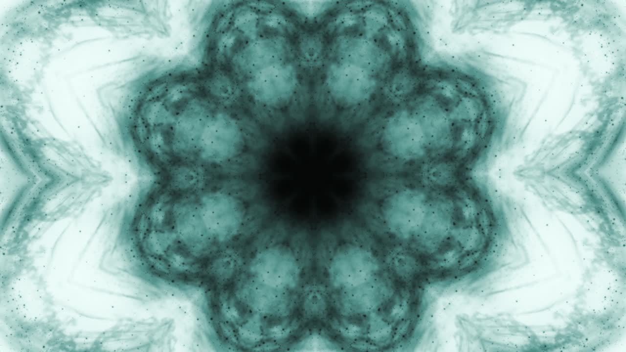 kaleidoscopio secuencia de patrones de tinta. 4k abstracto blanco y azul fondo gráfico de movimiento. o para yoga, clubes, espectáculos, mandala, animación fractal. hermoso adorno brillante. bucle sin costuras.