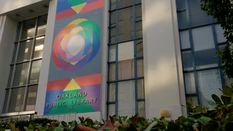 oakland public library building with colorful mural