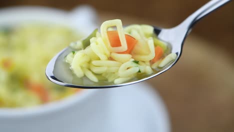 sopa de alfabeto con verduras en un plato giratorio (con bucle sin costuras)