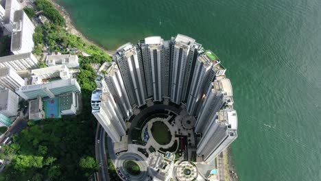 aerial view of hong kong waterfront residential luxury skyscrapers at telegraph bay area