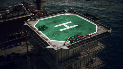 helipad on an oil rig in the ocean