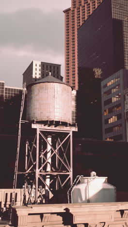 vintage water tower in a modern city