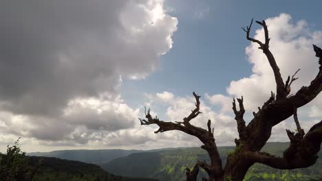 built up of the rain clouds on a monsoon afternoon in the western ghats of india with the green mountains and trees