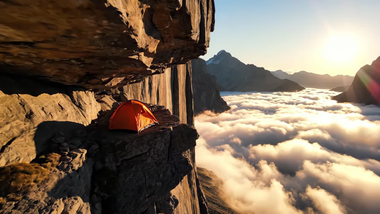 Tent on a Cliff Above the Clouds