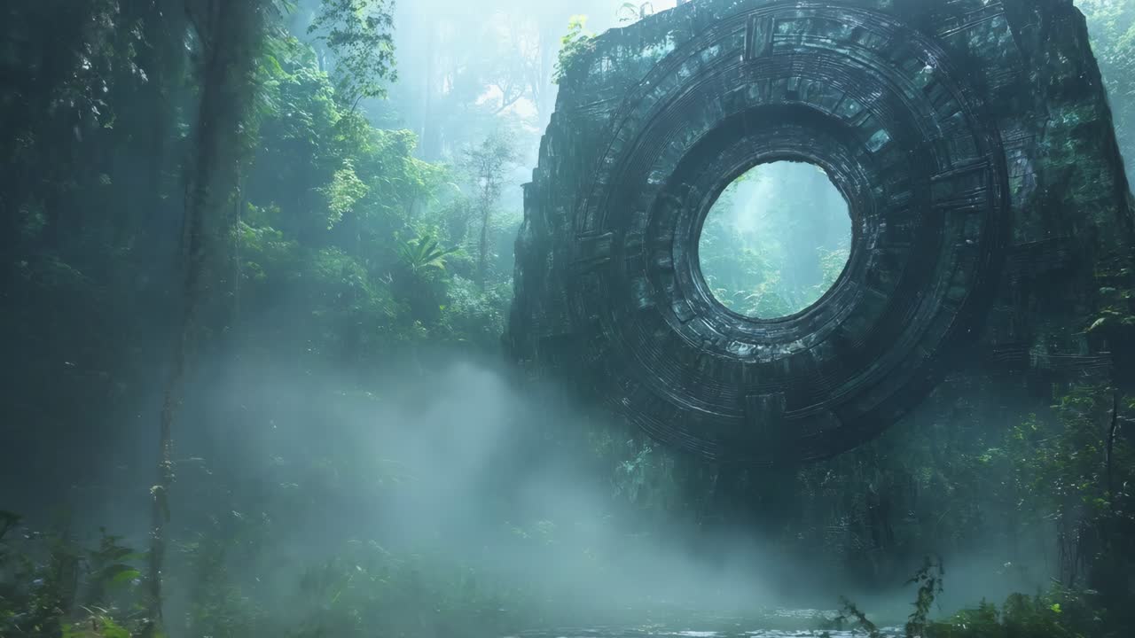 A large circular structure in the middle of a forest