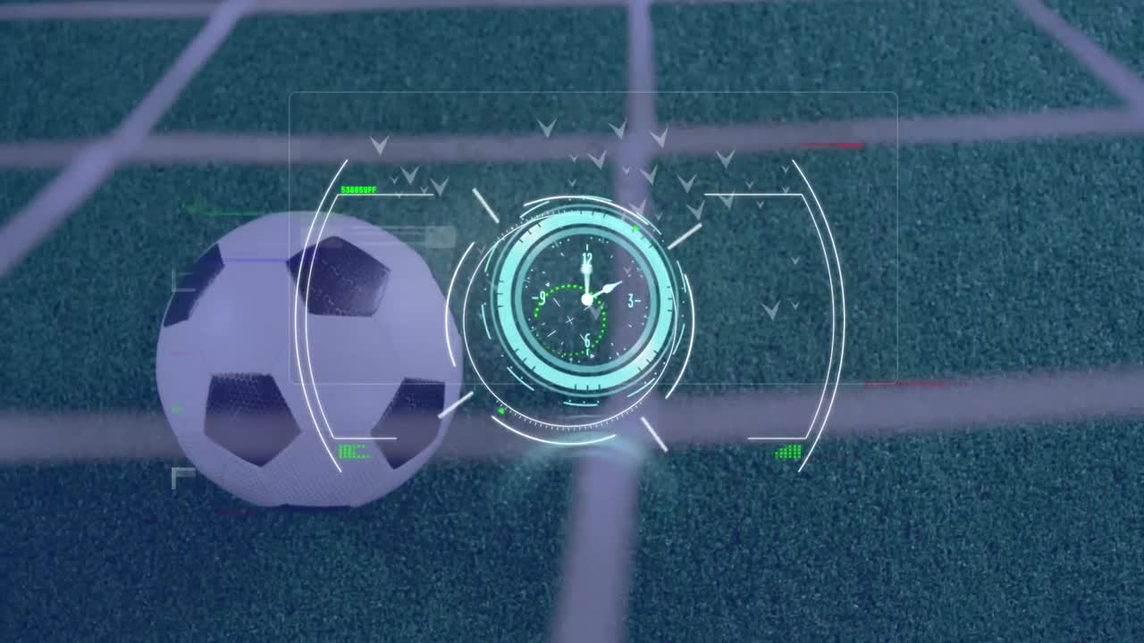 animación del procesamiento de datos sobre el fútbol en un estadio deportivo