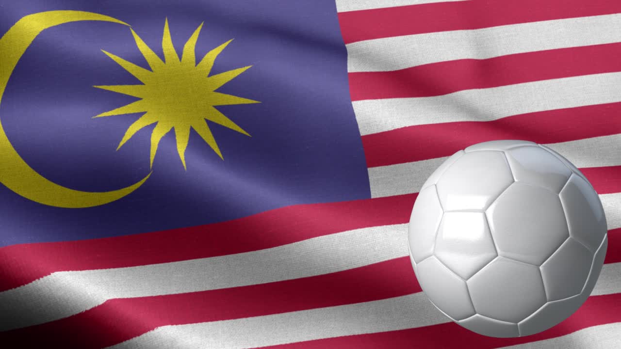 Bandiera della Malesia e pallone da calcio - Bandiera della Malesia ad alta definizione - Elementi ripetibili con motivo a onda della bandiera nazionale della Malesia - Texture in tessuto e loop infinito - Pallone da calcio e bandiera