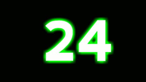 Neon-number-24-sign-symbol-modern-animation-motion-graphics-flicking-on-black-background,green-color-glowing-and-shining-for-video-elements