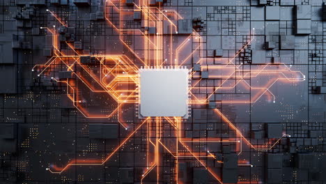 tecnología de la placa de circuitos y el núcleo, renderización 3d.