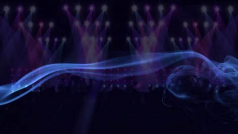 Animation-Von-Rauch-über-Lichtprojektionen-Und-Scheinwerfern-Auf-Der-Tanzenden-Menge