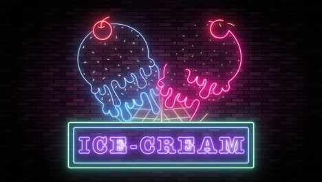 neon sign of ice cream cones flickers and changes.