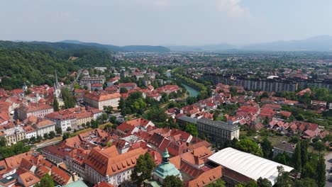 aerial view of ljubljana old town and ljubljanica river on a summer day in slovenia