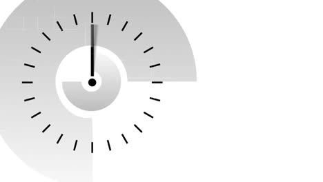 animación de un reloj con manecillas giratorias y líneas azules y blancas que pasan, sobre fondo blanco